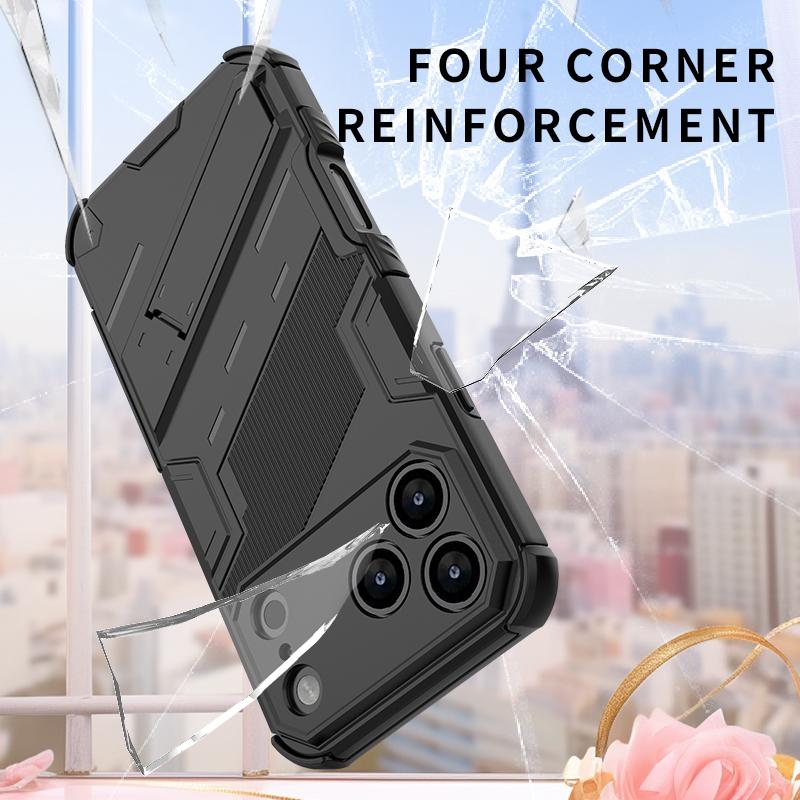 Shockproof Armor Stand Case For iPhone 17 Pro Max Coque iPhone 16 15 14 13 Pro Max Hybrid TPU+PC Hidden Phone Holder Cover