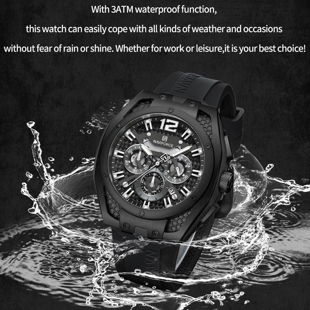 NAVIFORCE Original Quartz Watch for Men Luminous Pointer Calendar Chronograph Silica Strap 30m Waterproof Outdoor Multifunctional Men's Watch NF8063