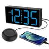 Vibrating Alarm Clock for Heavy Sleepers, Loud Sound, Large Digits, 5 Brightness Settings (black and Blue) Less