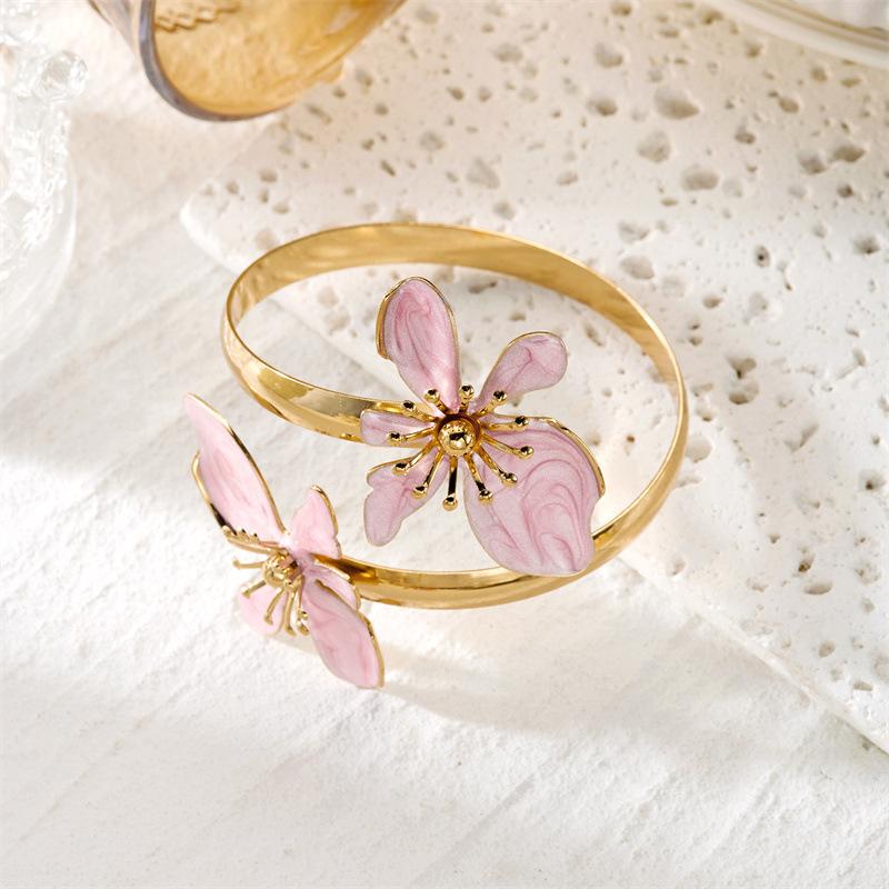 Elegant Enamel Flower Open Ladies' Bracelet, Colorful Flower Bracelet, Beach Party Vacation Jewelry