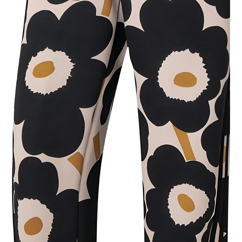 (WMNS) adidas MARIMEKKO Floral Print Straight-Leg Casual Pants Asia Sizing 'Black Beige' Women's H57322