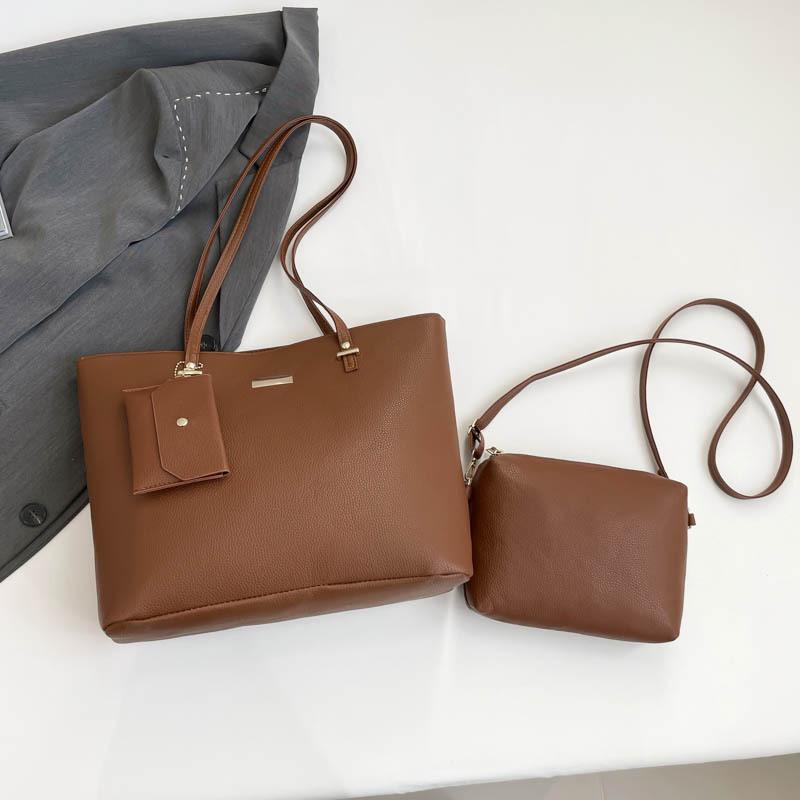 Borsa Tote Minimalista Stile Coreano Donna Grande Capacità Borsa a Secchiello Ecopelle Borsa a Spalla da Pendolare