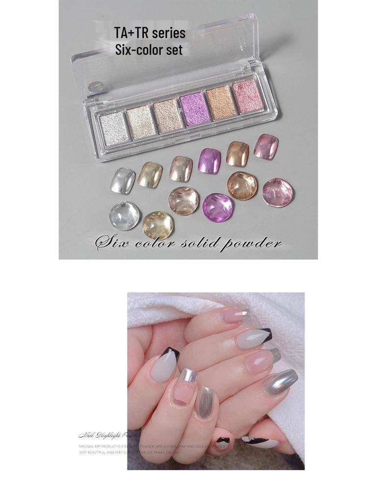 Solid Magic Mirror Powder: 6-Color Nail Salon Bright Eyeshadow Palette - Mermaid Fairy Aurora Outlining Powder