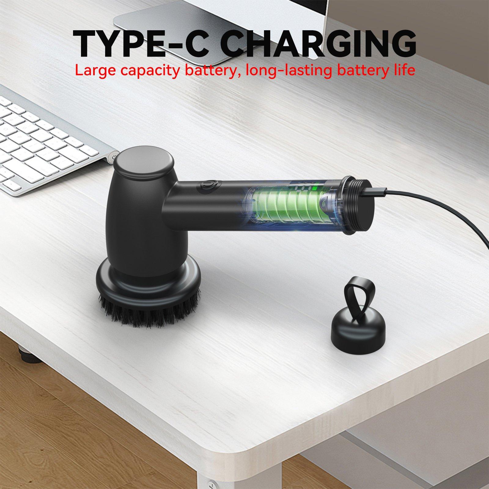 

Электрическая вращающаяся скрубберная машина, беспроводная водонепроницаемая ручная чистящая щетка со сменными головками для ванных комнат, кухонь, автомобилей, плитки, полов, черная