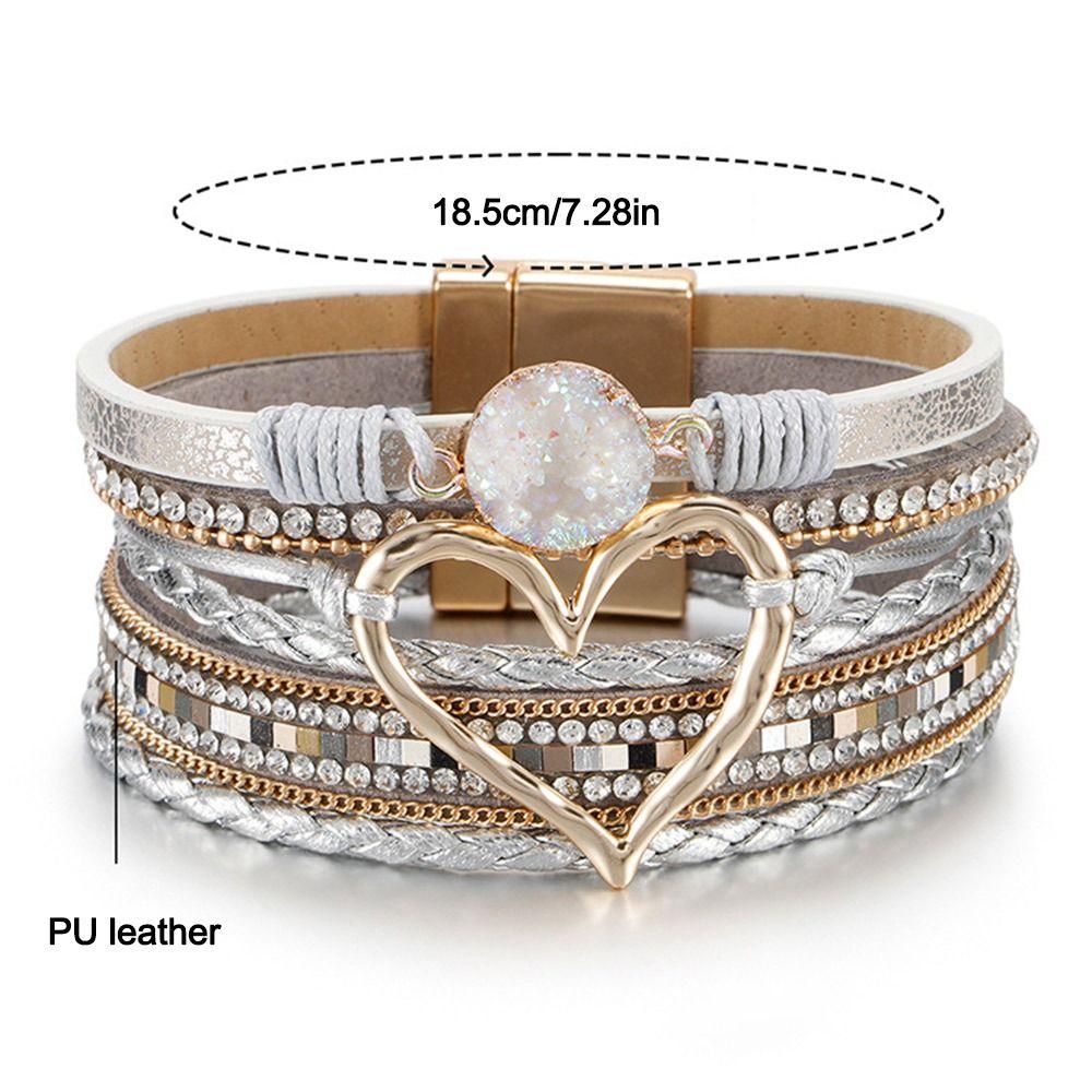 Big Love Bohemian Multilayer Bangle PU Leather Multilayered Bracelet Charm Bangles  Women Lady Girl