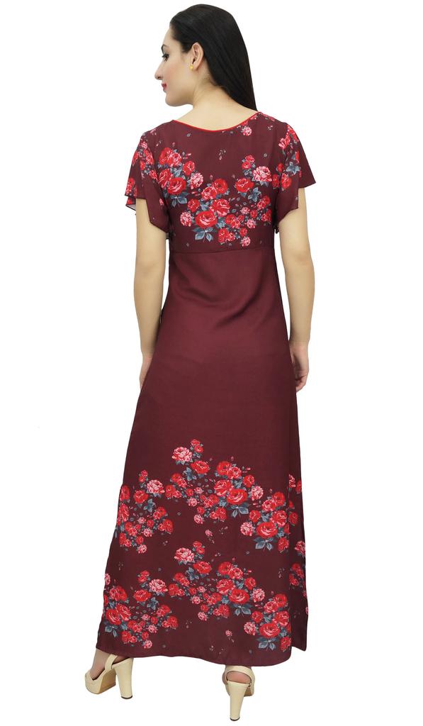 Bimba Women's Sleeve Black Floral Maxi Dress Georgette Summer Wear-14