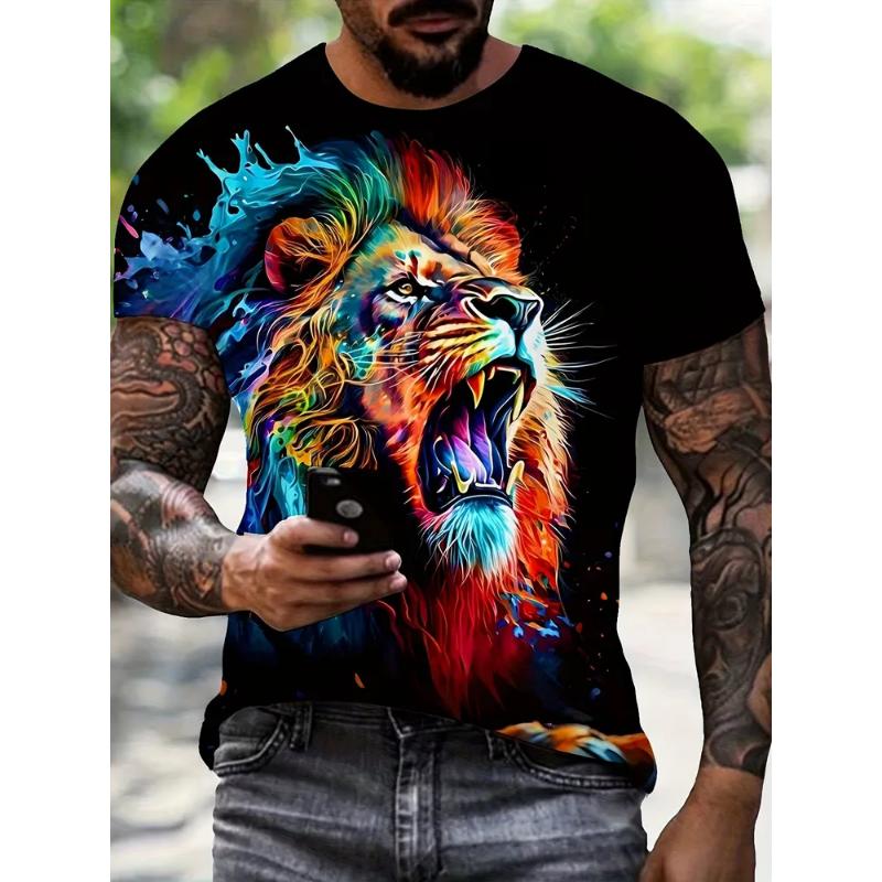 Fashion Men's Crew Neck Short Sleeve 3D Casual Color Printing Casual Short Sleeve Crew Neck T-Shirt