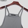 INCERUN Men Strap Sleeveless Beading Splits Long Tunic Tank Tops