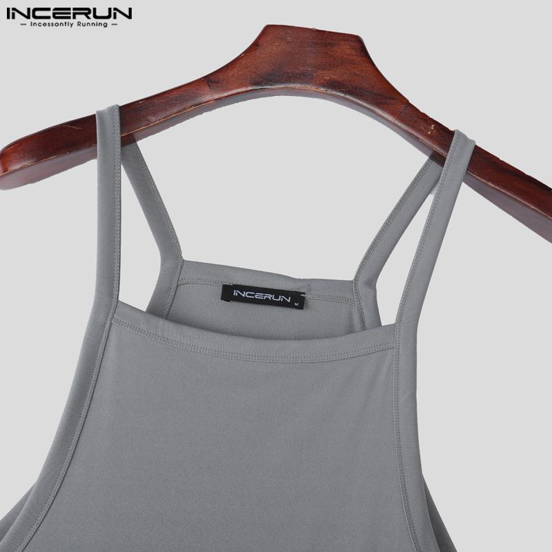 INCERUN Men Strap Sleeveless Beading Splits Long Tunic Tank Tops