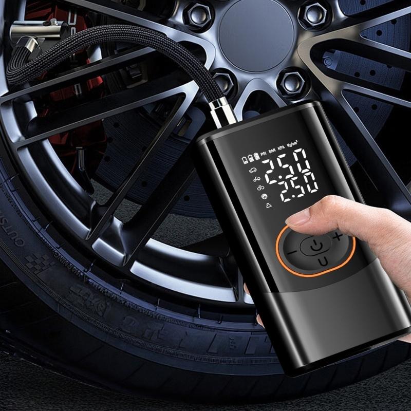 Fast Electric Air Inflator Compressor Pump For Car Bicycles Tires Wireless Charging Auto Stop And Emergency LED Light