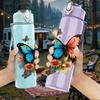 1PC Colorful Butterfly Art 750ml Color Plastic Sports Water Bottle Leakproof Flip Straw Lid Suitable for Sports Office Home Use