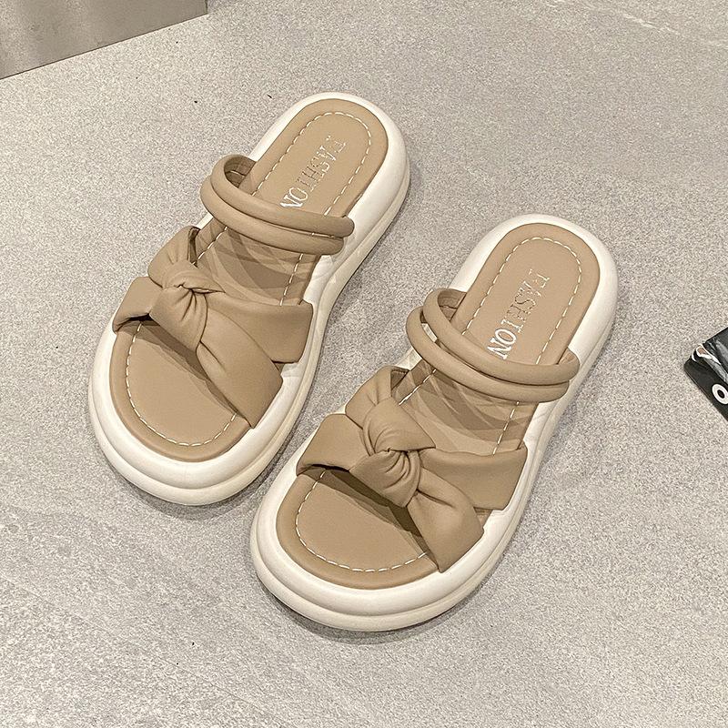Two Wearing Cool Slippers, Female Outer Wear 2025 New Fairy Style Niche with Skirt One-word Drag Beach Thick Bottom Sandals