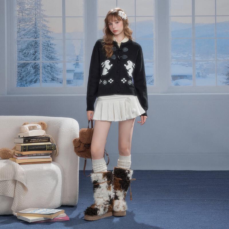 UNIFREE Women's Cute Rabbit Jacquard Knit Cardigan