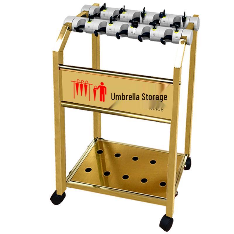 Titanium Gold 12-Head Commercial Umbrella Stand with Lock for Hotel Lobbies