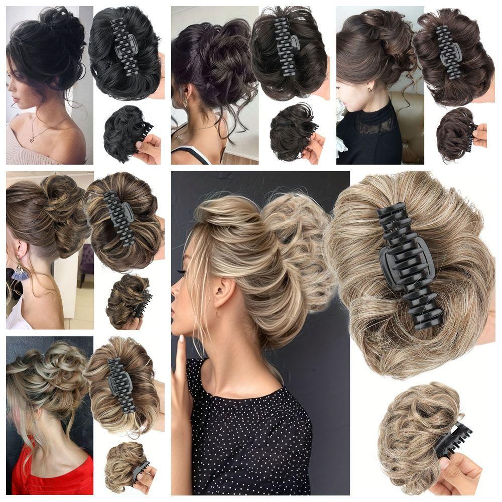 Updo Synthetic Wavy Hair Bun Hair Extensions Claw Clip On Donut Chignon  for Women Girls
