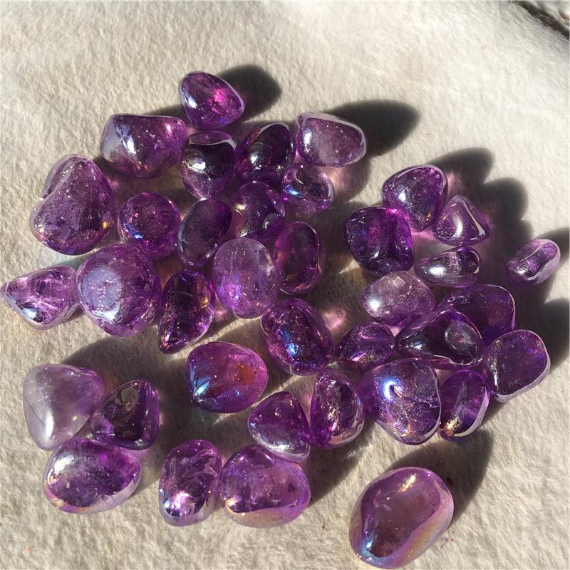1000g Natural rainbow aura amethyst quartz crystals tumbled stones