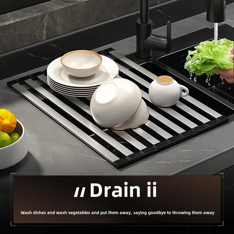304 Stainless Steel Kitchen Sink Drain Rack Foldable Retractable Dish Drying Basket for Sink Bowl Storage Rack Home dish rack