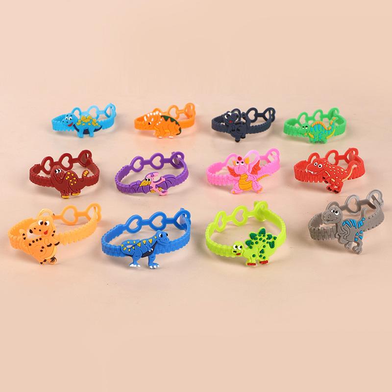 12Pcs Cartoon Dinosaur Bracelets Kids Boys Birthday Party Favors Pinata Filler Guests Gift Dinosaur Party Decorations Supplies