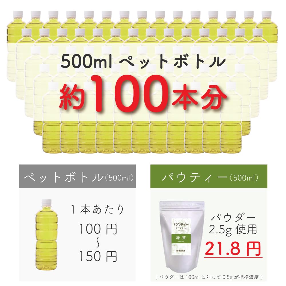 Pau-Tea Green Tea, 250g, Equivalent To Approximately 100 500mL Bottles [Powdered Tea] [Dissolves In Water] [Instant Tea] [Green Tea Powder] [No Tea