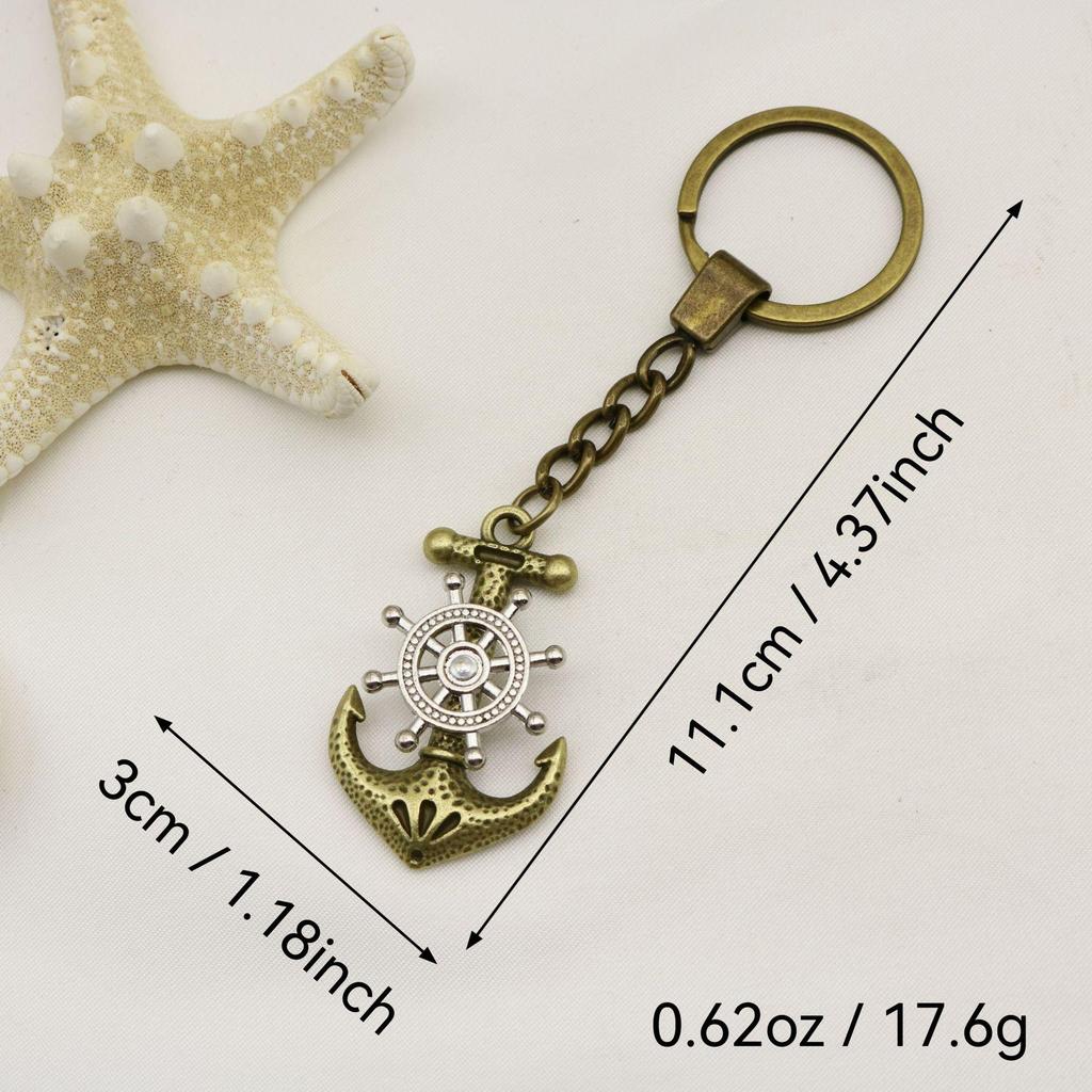 Personalized Retro Pirate Ship & Anchor Rotating Keychain Pendant