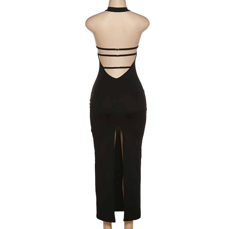 Fashion Style New Arrival Halterneck Sexy Big Backless Back Slit Sheath Silm Dress Women's Nightclub Queen Princess Dress
