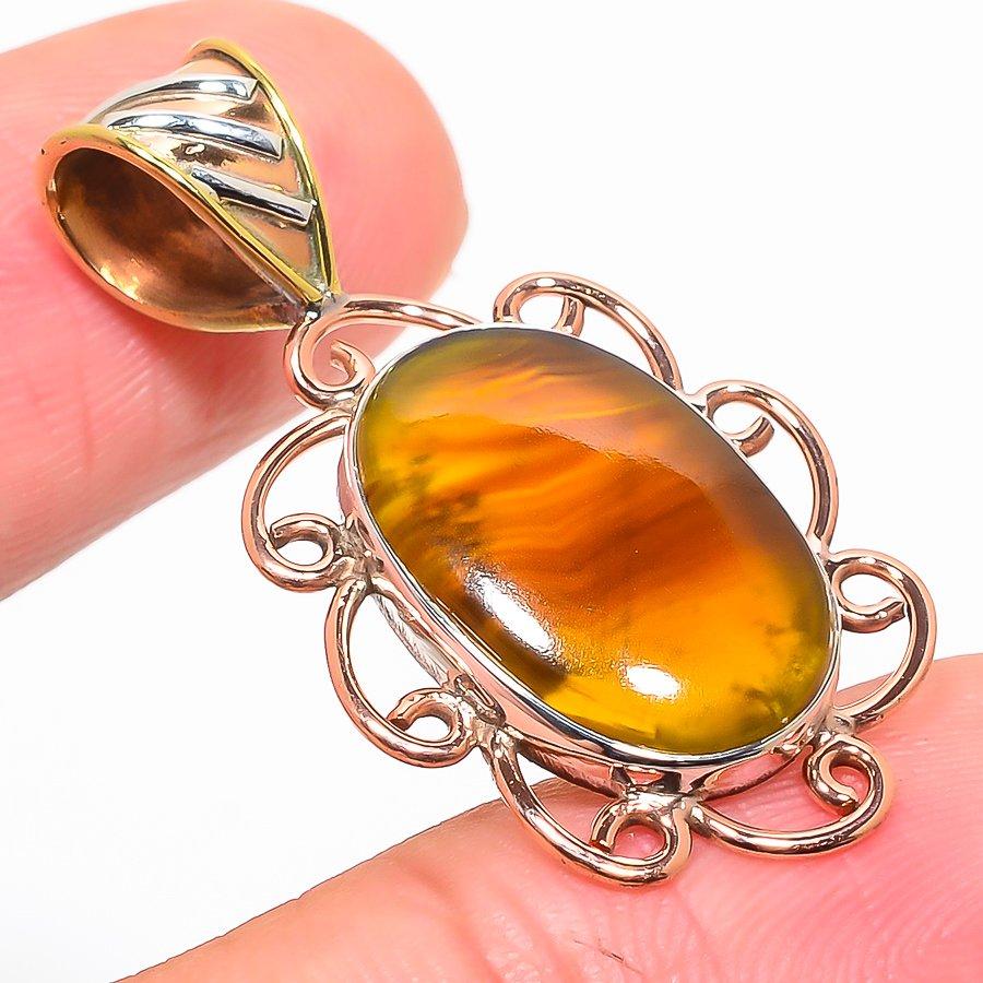 Natural Botswana Agate Two Tone 925 Solid Sterling Silver Pendant 1.50" R9S95