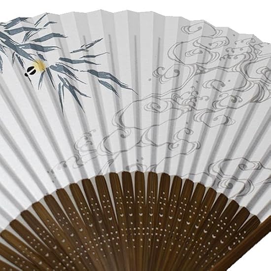 [Oshare Kimono Iroha] High-Quality Hand-Painted Folding Fan, Made in Japan, Carved Dark Wood Ribs, S