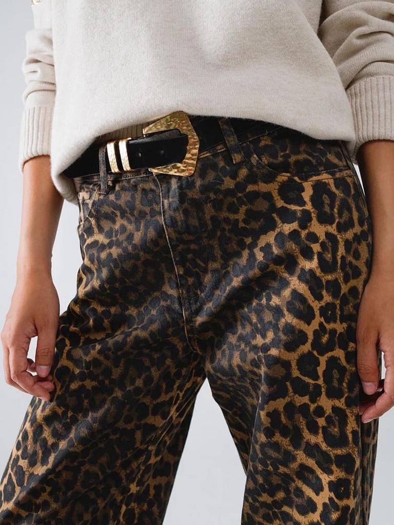 Fashion Leopard Print Straight-Leg Denim Pants