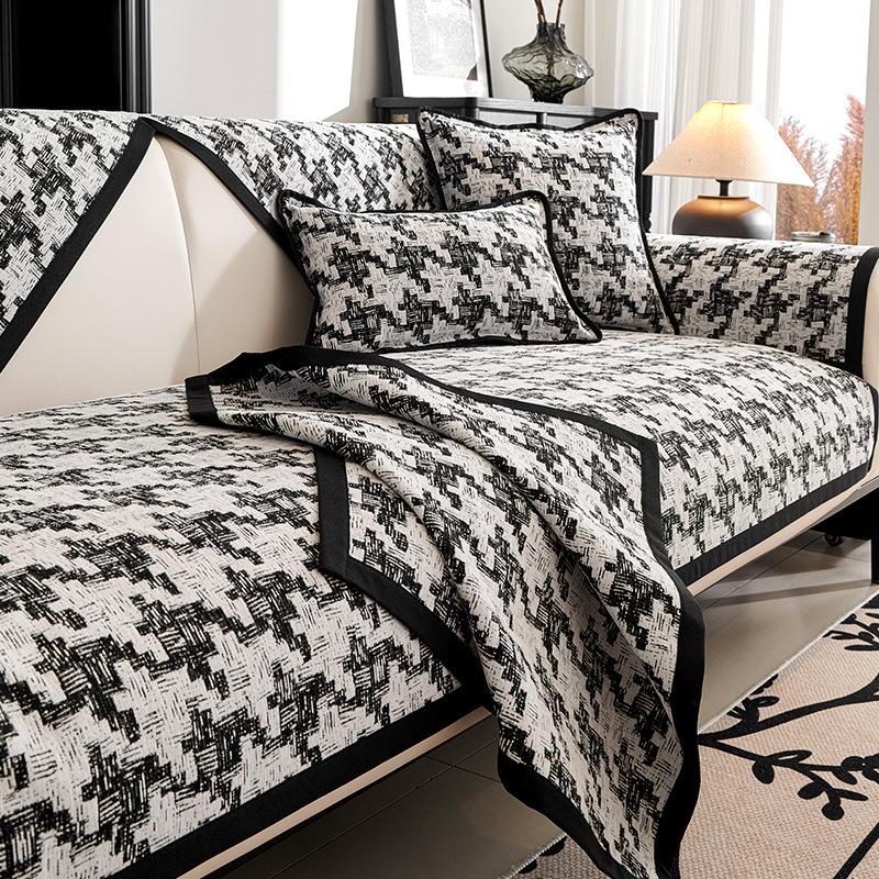 Houndstooth Sofa Cushion Four Seasons Universal Light Luxury Modern High-End Non-Slip Cushion Sofa Cover Cushion