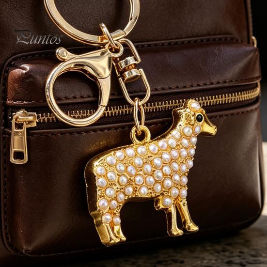 Metal Key Holder Faux Pearl Sheep Keychain, Zinc Alloy Lamb Car Ring Animal Keyring Pendant Holder, Handbags Backpacks Charm Decorative Accessory for