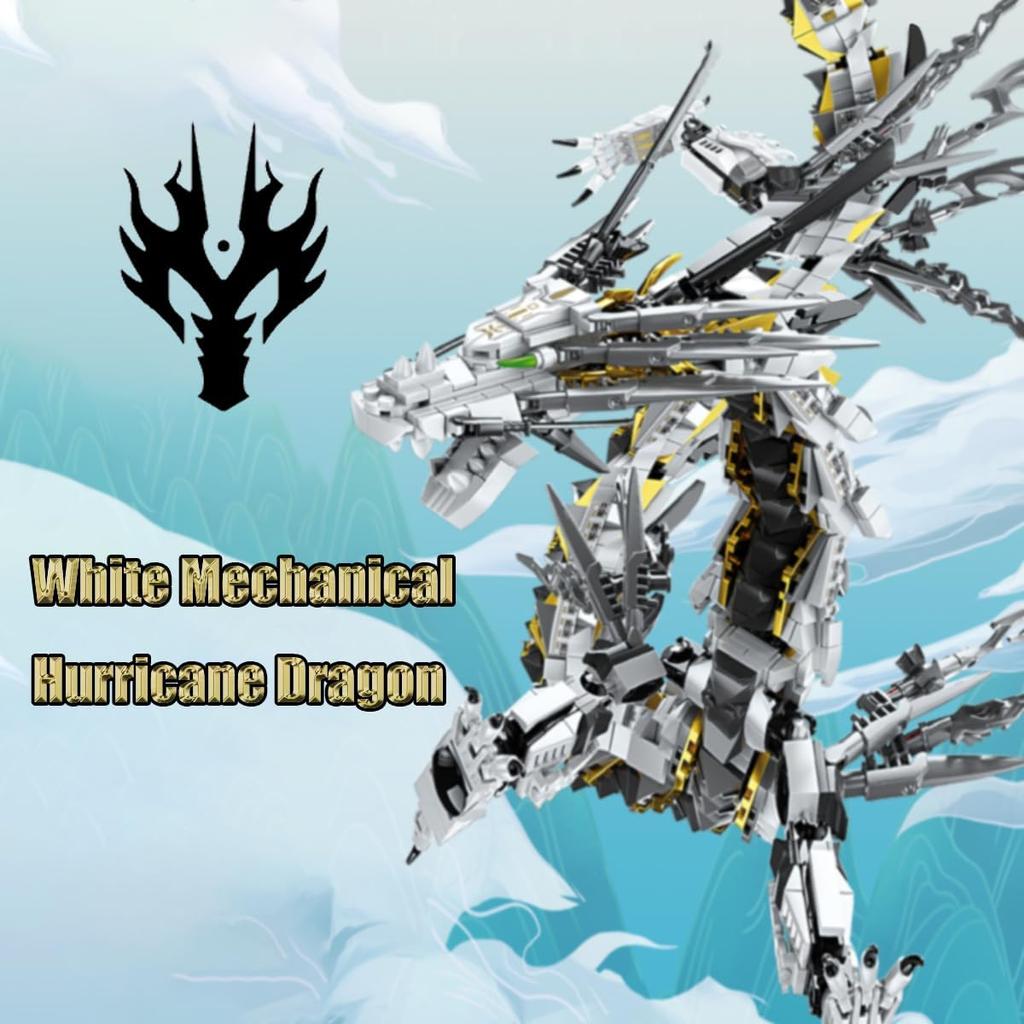 HONLANCH Dragon Series White Mechanical Hurricane Dragon Building Blocks Set (1485Pieces)-Toys Gifts for Kid and Adult