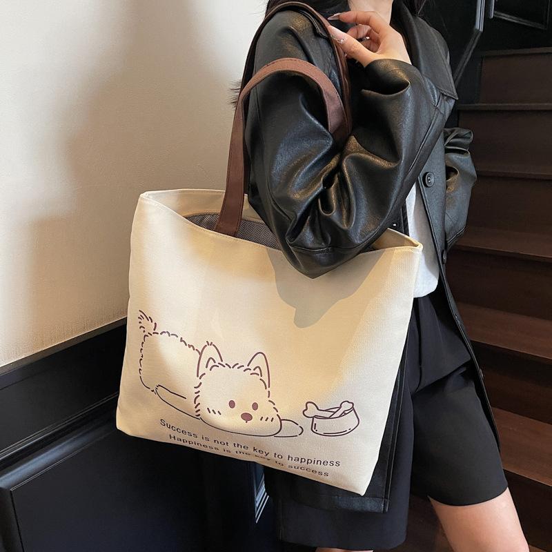 Leisure Commuting Large-capacity Canvas Bag Women's 2025 Autumn New Light Foreign Commuting Shoulder Bag Portable Tote