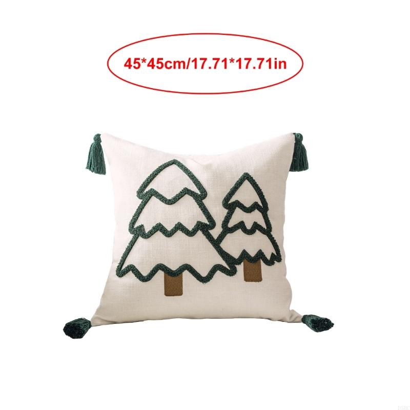 2Pieces Festival Embroidery Pillow Cover Cotton Linen Fabric Soft Breathable For Christmas Seasonal Decoration