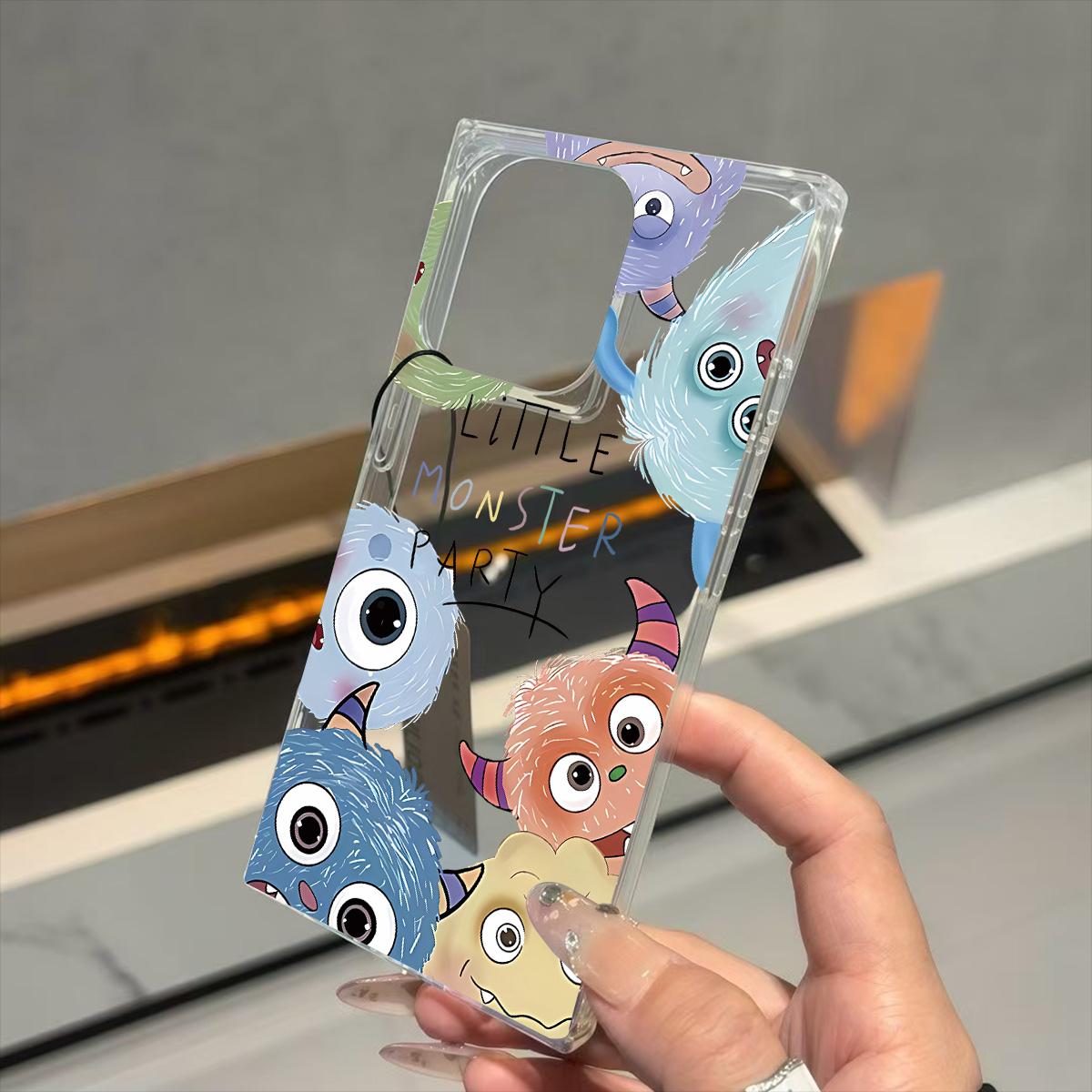 

Transparent Square Back Tube Case Casing Protection For iPhone 14 Pro Max 13 12 15 Plus 11 16 ProMax Anti-Oxygen,Little Monster Party Pattern iphone 11 ProMax