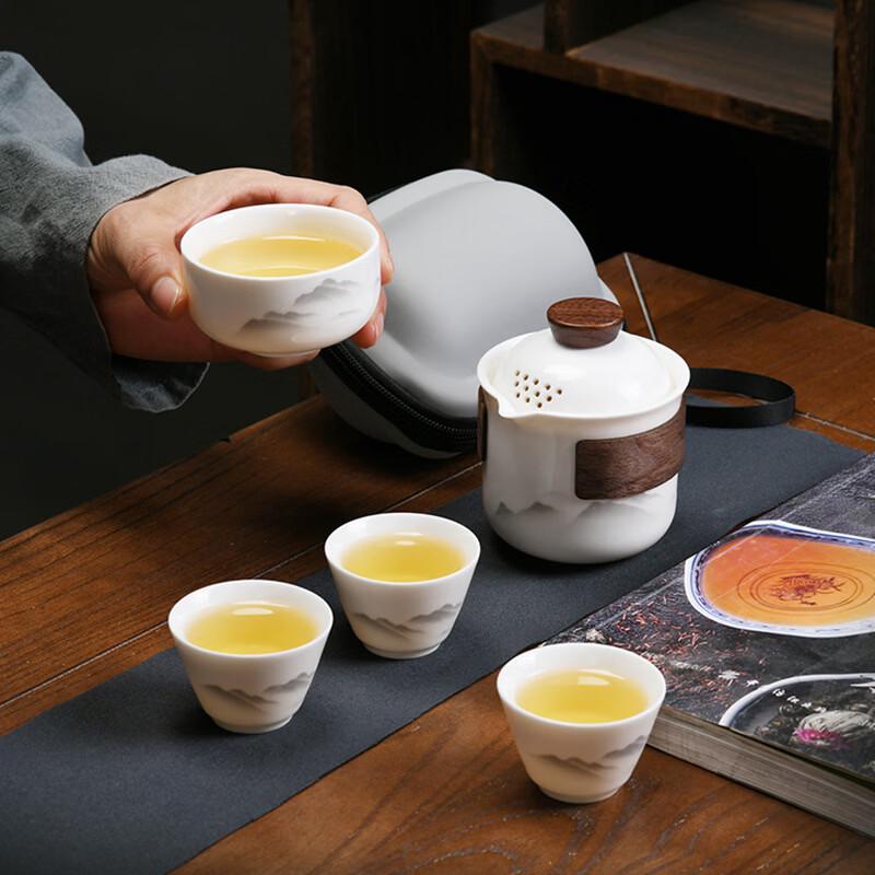 Minguan Chinese Ceramic Ink Wash Portable Travel Tea Set