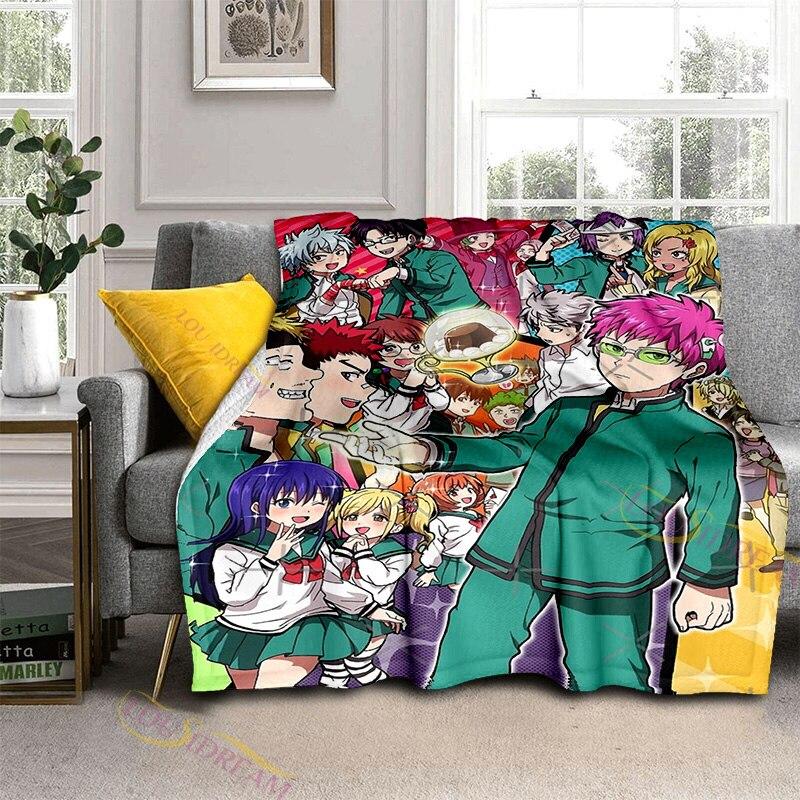 Anime Kusuo Saiki Peeker Customized Blanket Plush Flannel Decoration Bed Home Throw Sofa Blankets Unisex Children Boys Gifts