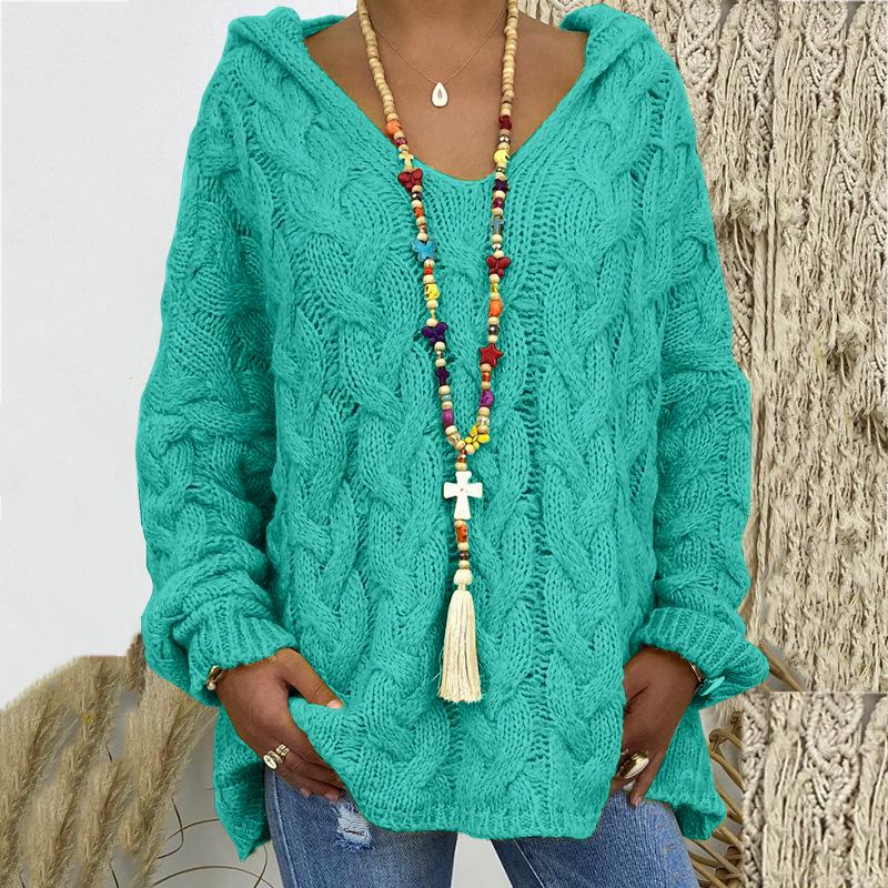2026 Autumn Winter Pure Color Cable Knit Hoodie - European/American Bestseller