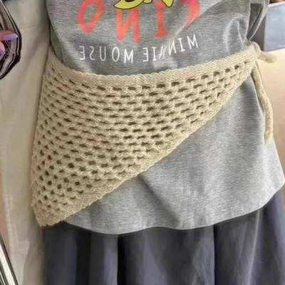 White Cotton Hollow Triangle Headband Towel Women Beige Crochet Headbands Bandana Summer Travel Literary Photo Hair Scarf Bands