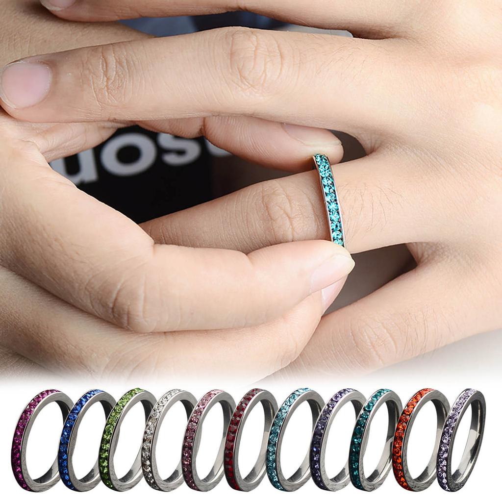 Stainless Steel Diamond Encrusted Birthstone Multicolored Ring Size 6 To 9