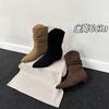 Height Increase Cm V-mouth Large Tube Circumference Pointed Short Boots Women's Year New Korean Version Suede Pleated Thick Heel Stacking Boots