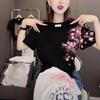 Large size foreign style printing round neck short-sleeved T-shirt women's summer slightly fat MM slim and thin fashion casual versatile top