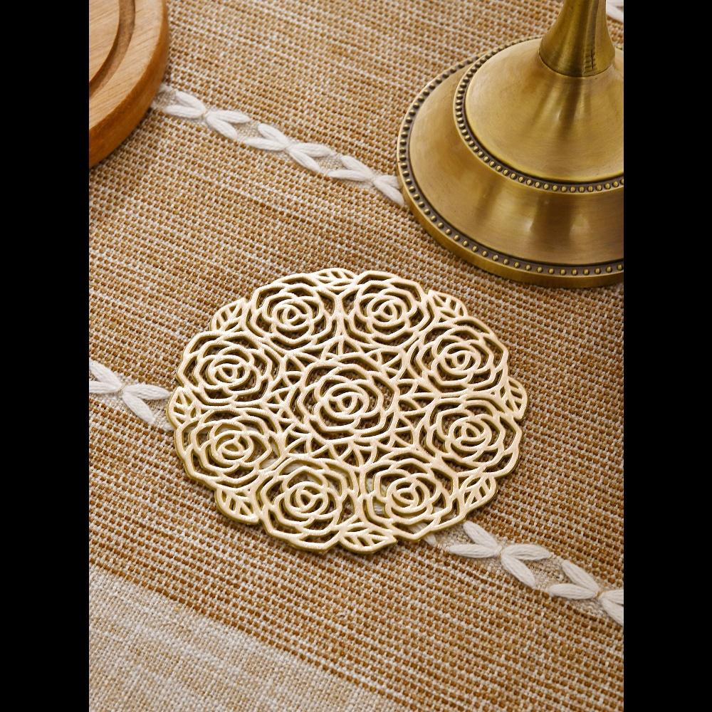 1pc Cocktail Coasters, Round Rose Hollow Coasters, Washable, Easy To Clean, Non-Slip, Heat-Resistant Suitable For Dining Table Decor, Home Decor