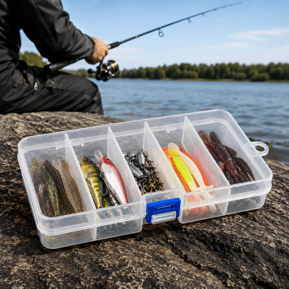 4PCS with Independent Latches Fishing Lure Box 5 Grid Compartments Lure Container for Fishing