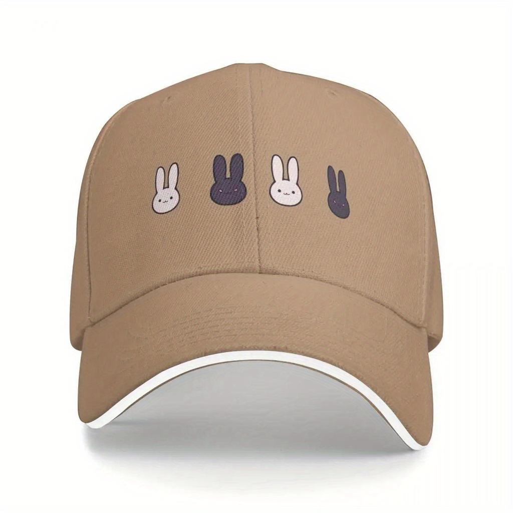 Cute Cartoon Rabbit Faces Baseball Cap Adjustable Polyester Streetwear Hat for Adult Unisex Outdoor Casual Wear