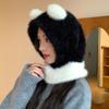 Korean New Autumn and Winter Hat for Women Cute Plush Panda All-in-one Hat for Winter Warm Scarf Hat Two Piece Set Thick