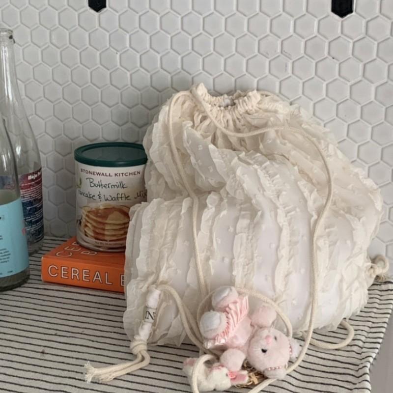 Chiffon, Girlish Style, Drawstring Bag, Large Capacity, Commuter Drawstring Pocket, Student Storage, Adjustable, Shoulder Bag
