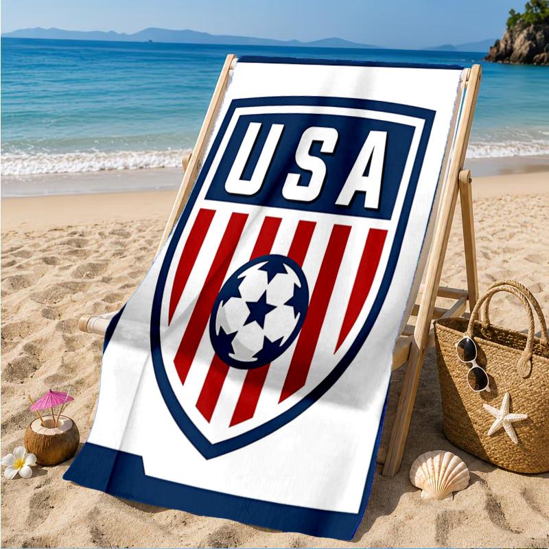 Usa Soccer Emblem Beach Towel, Quick-drying, Easy to Care for, Suitable for Both Fitness and Beach Vacations,Sports Essential