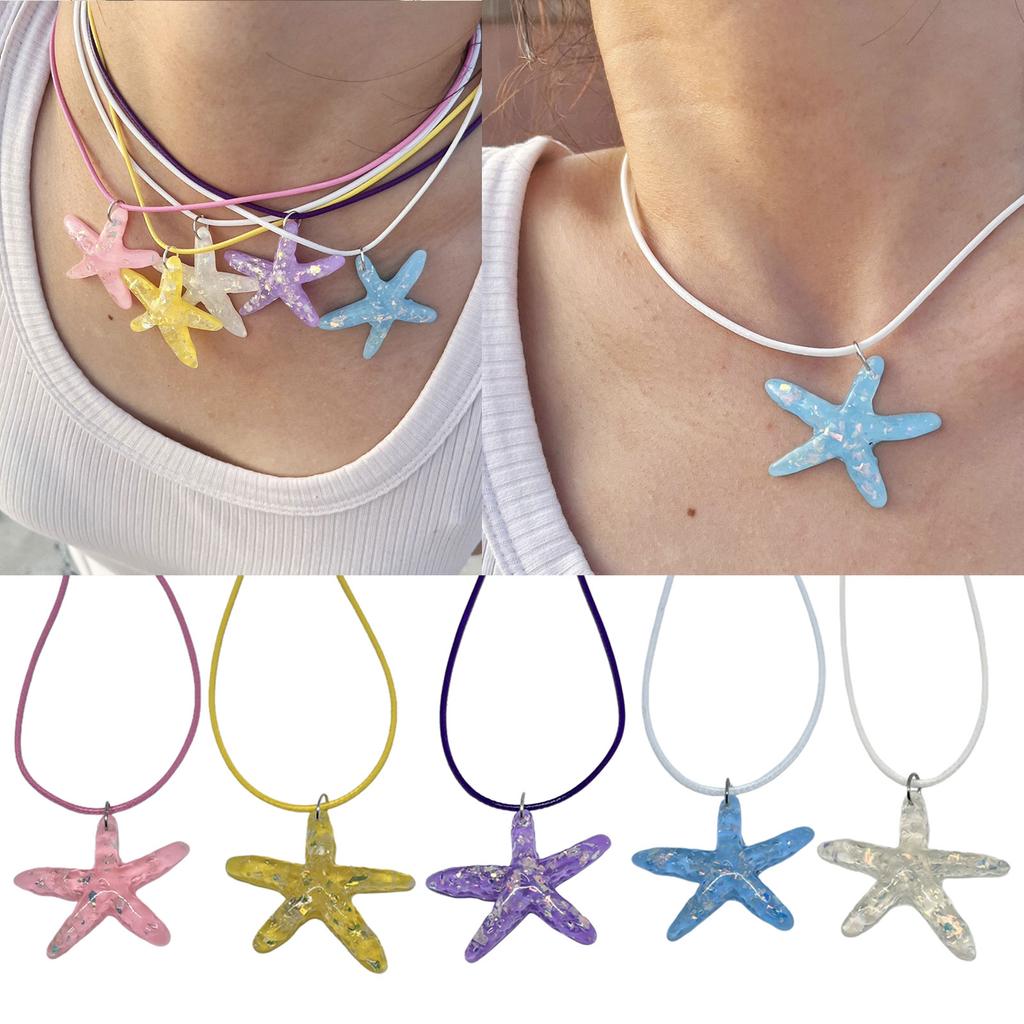 Beach Starfish Charm Clavicle Chain Choker Wax Rope Collar Fashion Jewelry Decor
