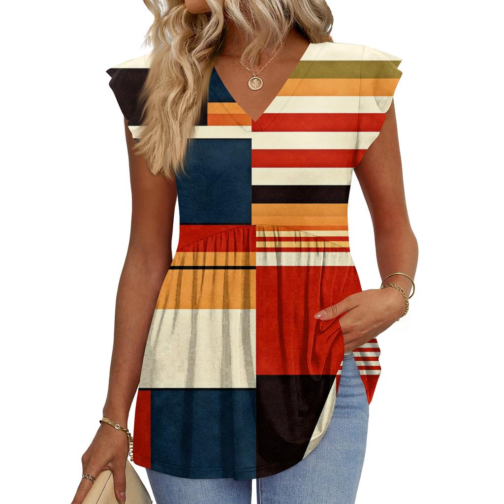 Womens Tops Fashionable V-neck Ruffled Sleeve Short-sleeved T-shirt Business Blouses