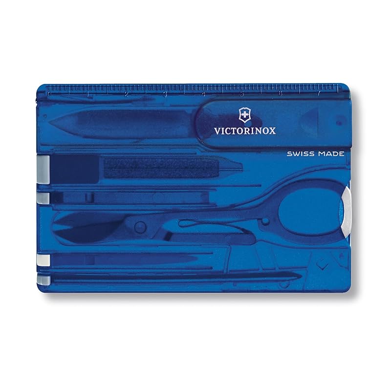 VICTORINOX Swiss Army Knife with Swiss Card, Classic Translucent Blue, Multi-Function Stationery, Scissors, Ballpoint Pen, Swiss-Made 10-Function